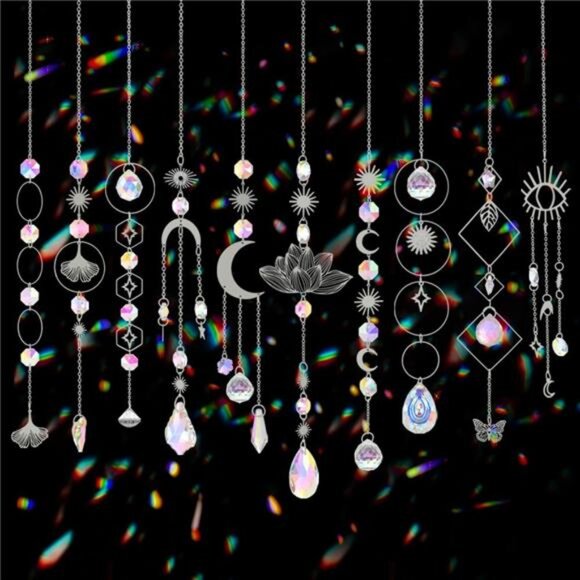 Sun Catchers, 10 Pcs Crystal Suncatcher Prism Hanging Kit with Chain Rainbow - Picture 1 of 7